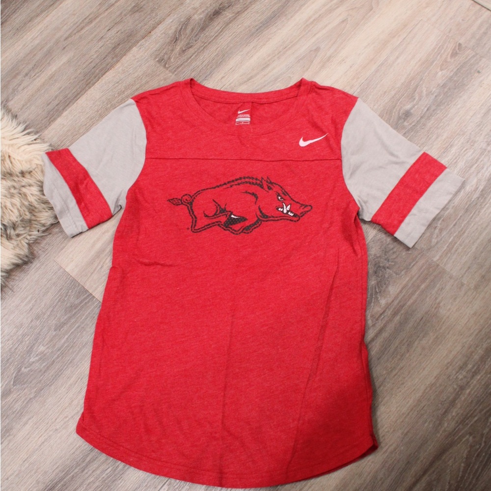 Nike Womens Red and Gray Razorback T-Shirt
